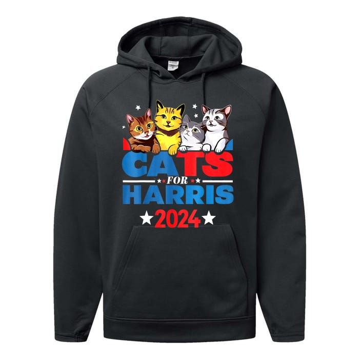 Kamala Harris For President 2024 Cats For Harris 2024 Gift Performance Fleece Hoodie