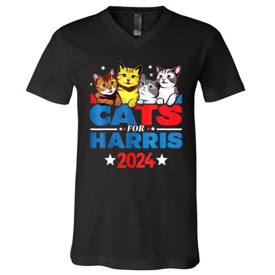 Kamala Harris For President 2024 Cats For Harris 2024 Gift V-Neck T-Shirt