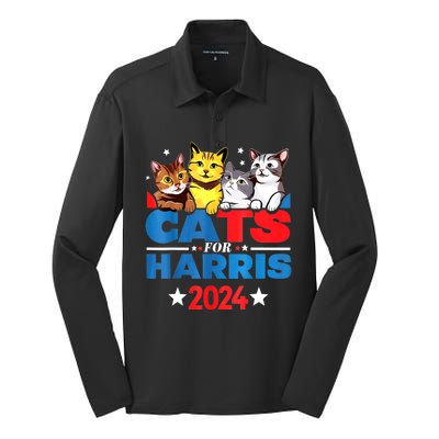 Kamala Harris For President 2024 Cats For Harris 2024 Gift Silk Touch Performance Long Sleeve Polo