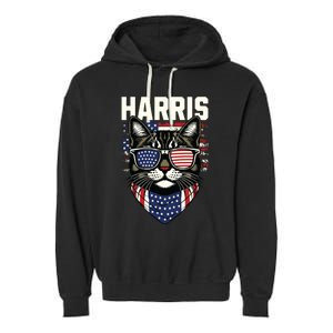 Kamala Harris For President 2024 Funny Cat Graphic Garment-Dyed Fleece Hoodie