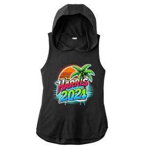 Kamala Harris Graffiti Coconut Tree Political Fashion Ladies PosiCharge Tri-Blend Wicking Draft Hoodie Tank