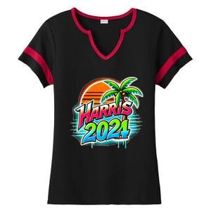 Kamala Harris Graffiti Coconut Tree Political Fashion Ladies Halftime Notch Neck Tee