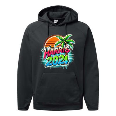 Kamala Harris Graffiti Coconut Tree Political Fashion Performance Fleece Hoodie