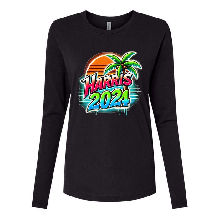 Kamala Harris Graffiti Coconut Tree Political Fashion Womens Cotton Relaxed Long Sleeve T-Shirt