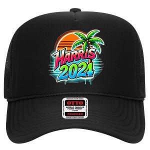 Kamala Harris Graffiti Coconut Tree Political Fashion High Crown Mesh Back Trucker Hat