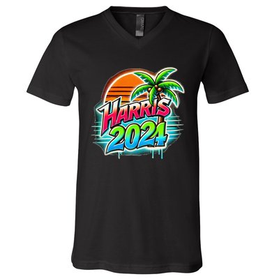 Kamala Harris Graffiti Coconut Tree Political Fashion V-Neck T-Shirt