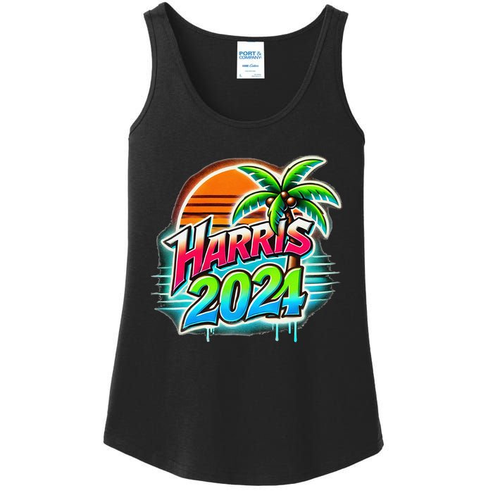 Kamala Harris Graffiti Coconut Tree Political Fashion Ladies Essential Tank