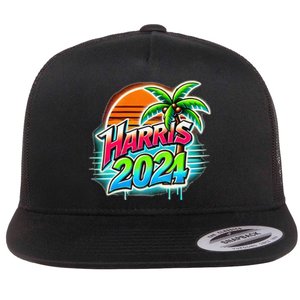 Kamala Harris Graffiti Coconut Tree Political Fashion Flat Bill Trucker Hat