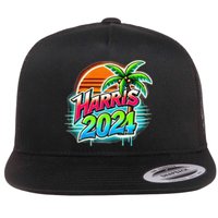 Kamala Harris Graffiti Coconut Tree Political Fashion Flat Bill Trucker Hat