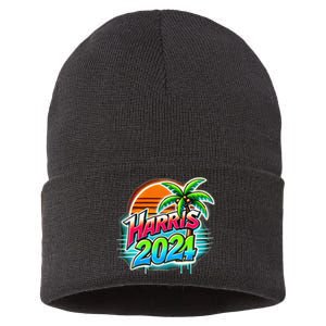 Kamala Harris Graffiti Coconut Tree Political Fashion Sustainable Knit Beanie