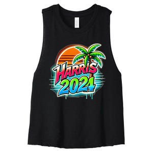 Kamala Harris Graffiti Coconut Tree Political Fashion Women's Racerback Cropped Tank