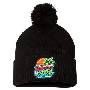 Kamala Harris Graffiti Coconut Tree Political Fashion Pom Pom 12in Knit Beanie