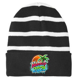 Kamala Harris Graffiti Coconut Tree Political Fashion Striped Beanie with Solid Band