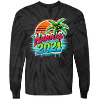 Kamala Harris Graffiti Coconut Tree Political Fashion Tie-Dye Long Sleeve Shirt