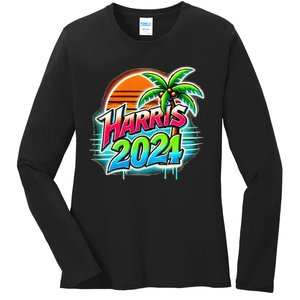 Kamala Harris Graffiti Coconut Tree Political Fashion Ladies Long Sleeve Shirt