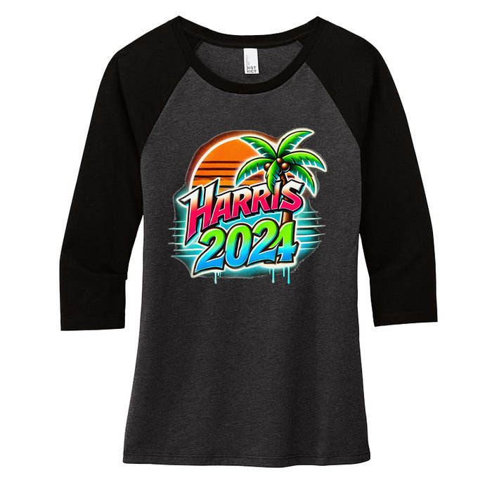 Kamala Harris Graffiti Coconut Tree Political Fashion Women's Tri-Blend 3/4-Sleeve Raglan Shirt