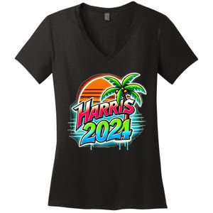 Kamala Harris Graffiti Coconut Tree Political Fashion Women's V-Neck T-Shirt