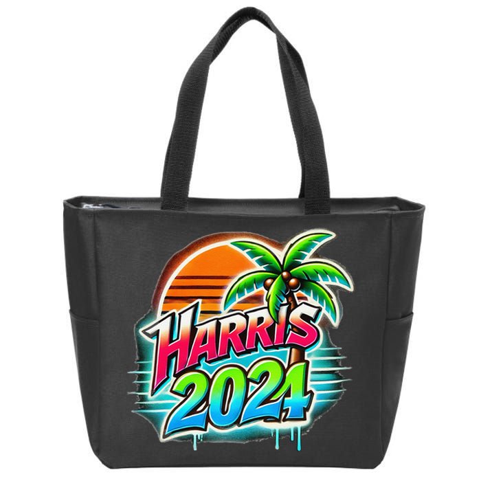 Kamala Harris Graffiti Coconut Tree Political Fashion Zip Tote Bag