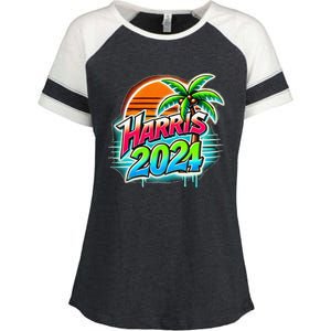 Kamala Harris Graffiti Coconut Tree Political Fashion Enza Ladies Jersey Colorblock Tee