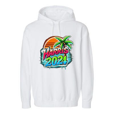 Kamala Harris Graffiti Coconut Tree Political Fashion Garment-Dyed Fleece Hoodie