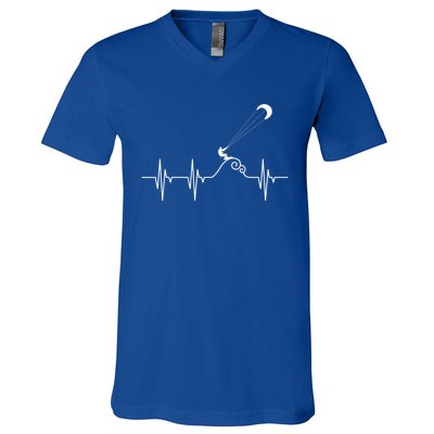 Kitesurfer Heartbeat Gift Kiteboard Kite Surfing Kiteboarding Gift V-Neck T-Shirt