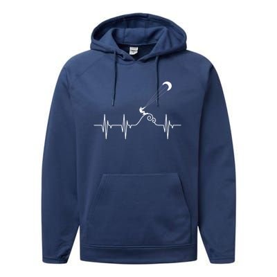 Kitesurfer Heartbeat Gift Kiteboard Kite Surfing Kiteboarding Gift Performance Fleece Hoodie