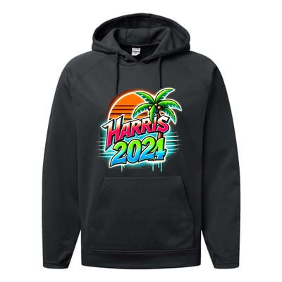 Kamala Harris Graffiti Coconut Tree Political Fashion Performance Fleece Hoodie