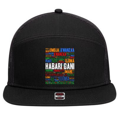 Kwanzaa Habari Gani 7 Principles Swahili 7 Panel Mesh Trucker Snapback Hat