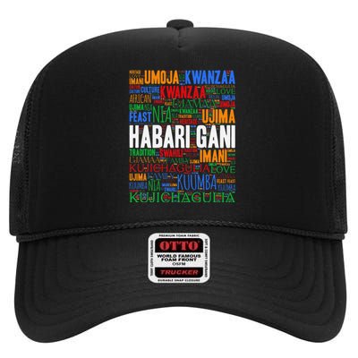 Kwanzaa Habari Gani 7 Principles Swahili High Crown Mesh Back Trucker Hat