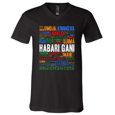 Kwanzaa Habari Gani 7 Principles Swahili V-Neck T-Shirt