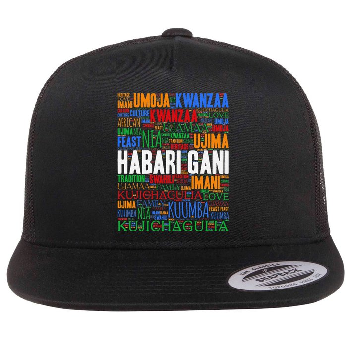 Kwanzaa Habari Gani 7 Principles Swahili Flat Bill Trucker Hat