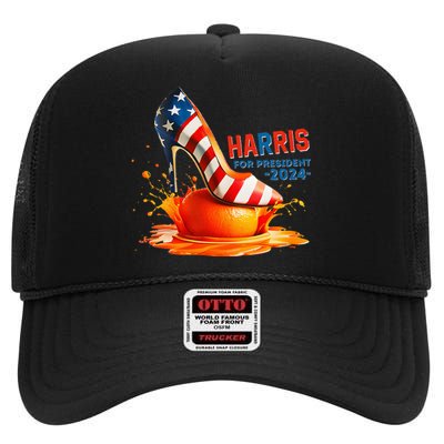 Kamala Harris High Heel Crush Orange High Crown Mesh Back Trucker Hat