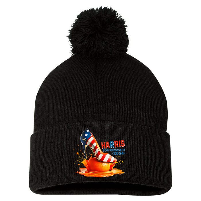 Kamala Harris High Heel Crush Orange Pom Pom 12in Knit Beanie