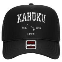 Kahuku Hawaii Hi Vintage Athletic Sports Design High Crown Mesh Back Trucker Hat