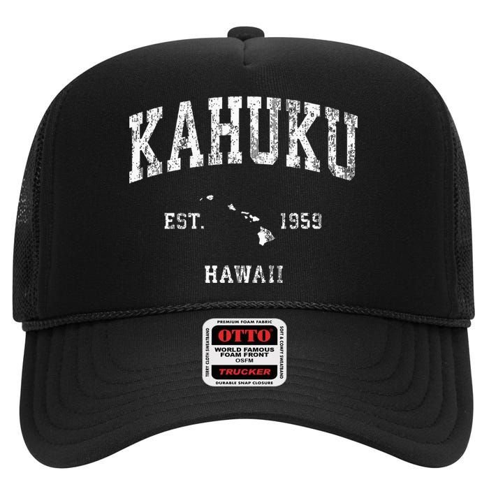 Kahuku Hawaii Hi Vintage Athletic Sports Design High Crown Mesh Back Trucker Hat