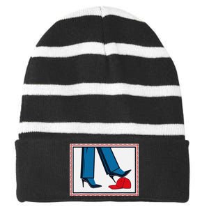 Kamala Harris Heels Stepping On Maga Hat Harris Walz 2024 Striped Beanie with Solid Band