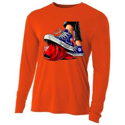 Kamala Harris High Heels Stepping On Red Maga Hat Cooling Performance Long Sleeve Crew