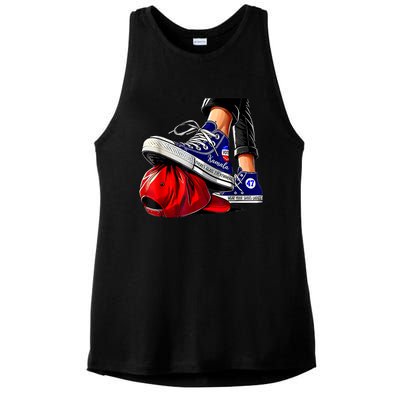 Kamala Harris High Heels Stepping On Red Maga Hat Ladies PosiCharge Tri-Blend Wicking Tank