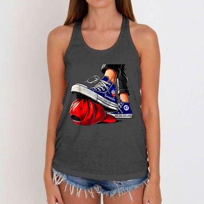 Kamala Harris High Heels Stepping On Red Maga Hat Women's Knotted Racerback Tank