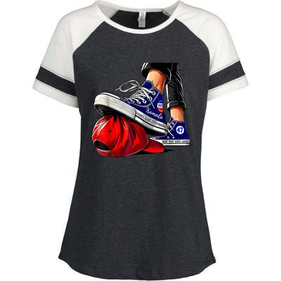 Kamala Harris High Heels Stepping On Red Maga Hat Enza Ladies Jersey Colorblock Tee