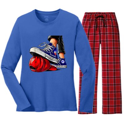 Kamala Harris High Heels Stepping On Red Maga Hat Women's Long Sleeve Flannel Pajama Set 