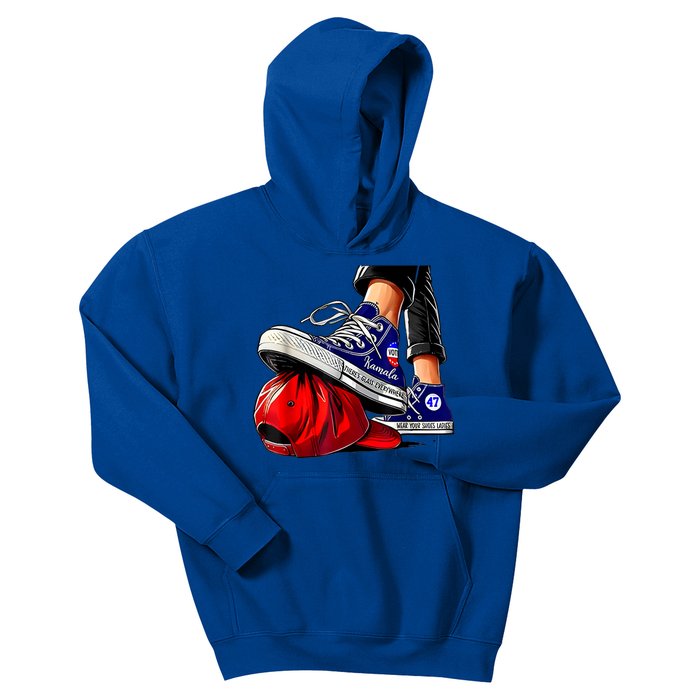 Kamala Harris High Heels Stepping On Red Maga Hat Kids Hoodie