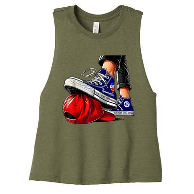 Kamala Harris High Heels Stepping On Red Maga Hat Women's Racerback Cropped Tank