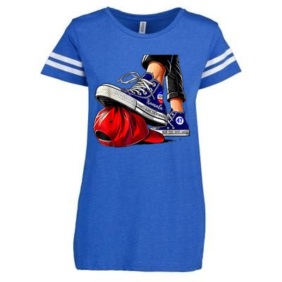 Kamala Harris High Heels Stepping On Red Maga Hat Enza Ladies Jersey Football T-Shirt