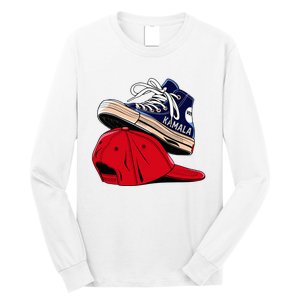 Kamala Harris High Heel Shoes Stepping On Red Hat Funny Vote Long Sleeve Shirt