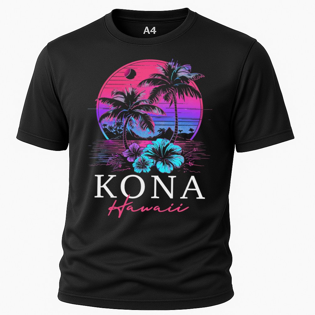 Kona Hawaii Hawaiian Hibiscus Flowers Surfer Souvenir Cooling Performance Crew T-Shirt