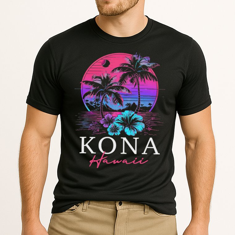 Kona Hawaii Hawaiian Hibiscus Flowers Surfer Souvenir Cooling Performance Crew T-Shirt