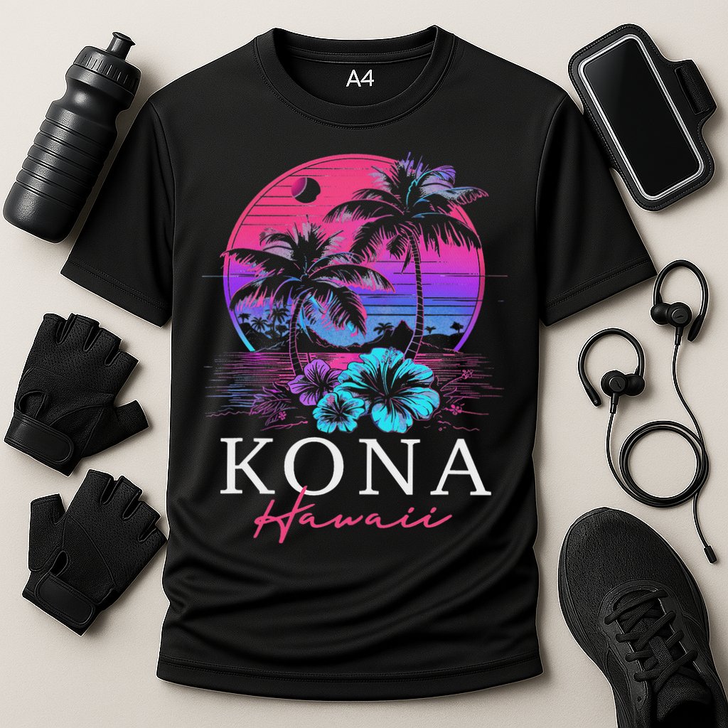Kona Hawaii Hawaiian Hibiscus Flowers Surfer Souvenir Cooling Performance Crew T-Shirt