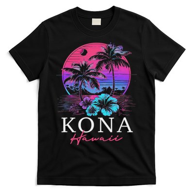 Kona Hawaii Hawaiian Hibiscus Flowers Surfer Souvenir T-Shirt
