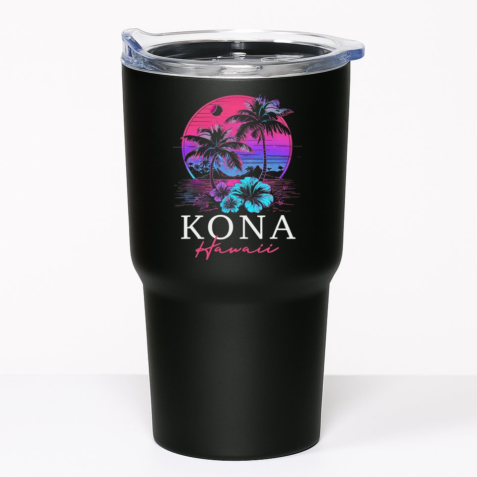 Kona Hawaii Hawaiian Hibiscus Flowers Surfer Souvenir Tumbler